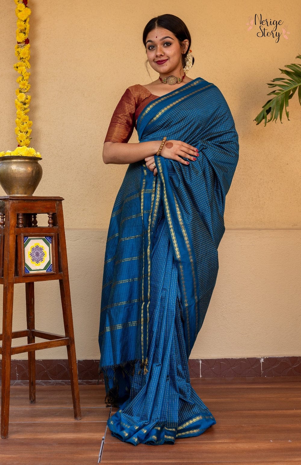 Mangalyam Soft Cotton Checked Saree with Smooth Finish Cotton Saree